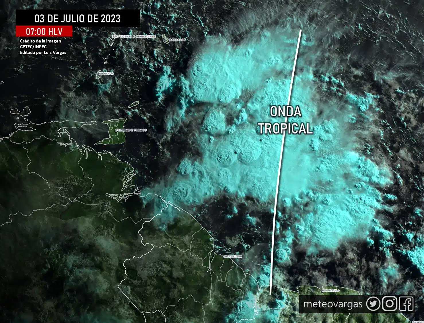 Acercándose al este de Venezuela la Onda Tropical prevista para hoy #3Julio2023