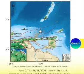 Sismo de magnitud 2.8 se registró esta madrugada frente a las costas de Macuro